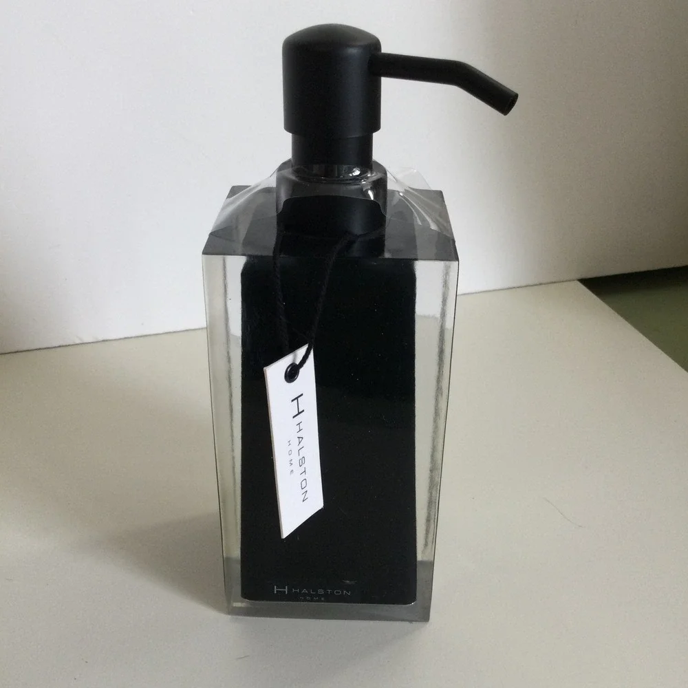 Halston Home Designer Polyresin Soap Lotion Dispenser Black Clear‎ Modern Square